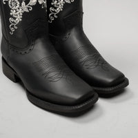 Joe Boots Women”s Embroidered Square Toe Cowboy Boots and Belt Combo - Black - OriginalWestern.com
