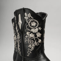 Joe Boots Women”s Embroidered Square Toe Cowboy Boots and Belt Combo - Black - OriginalWestern.com
