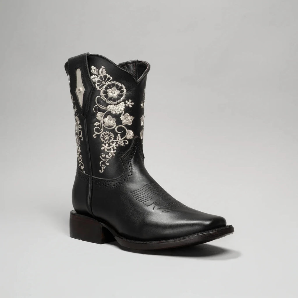 Joe Boots Women”s Embroidered Square Toe Cowboy Boots and Belt Combo - Black - OriginalWestern.com