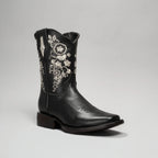Joe Boots Women”s Embroidered Square Toe Cowboy Boots and Belt Combo - Black - OriginalWestern.com