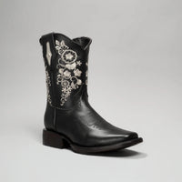 Joe Boots Women”s Embroidered Square Toe Cowboy Boots and Belt Combo - Black - OriginalWestern.com