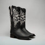 Joe Boots Women”s Embroidered Square Toe Cowboy Boots and Belt Combo - Black - OriginalWestern.com
