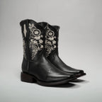 Joe Boots Women”s Embroidered Square Toe Cowboy Boots and Belt Combo - Black - OriginalWestern.com