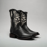 Joe Boots Women”s Embroidered Square Toe Cowboy Boots and Belt Combo - Black - OriginalWestern.com