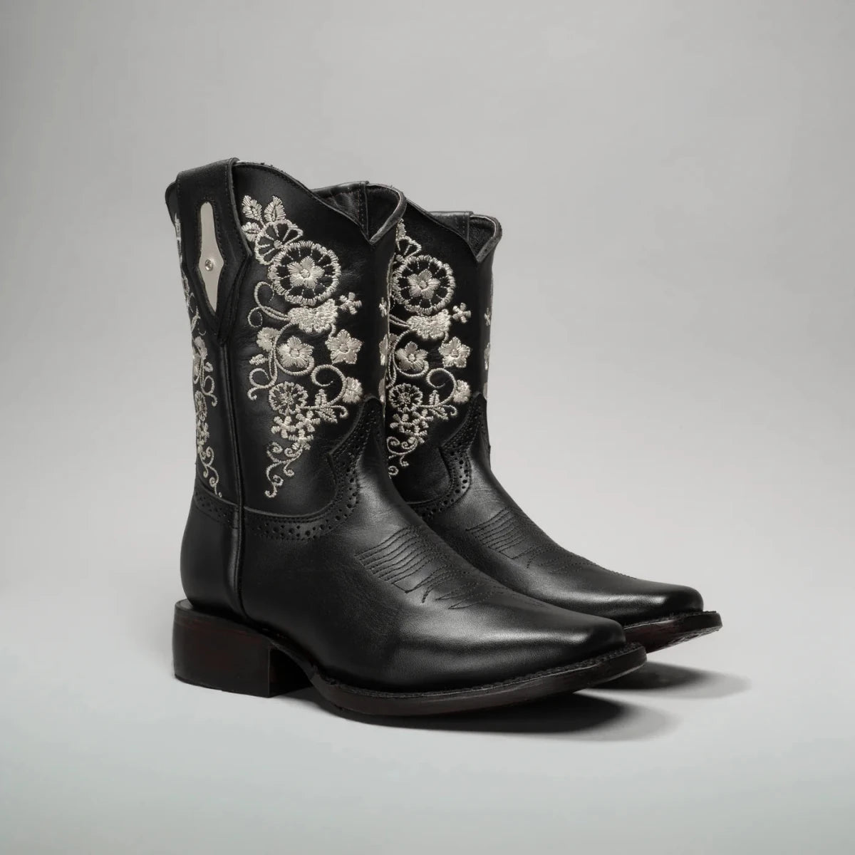 Joe Boots Women”s Embroidered Square Toe Cowboy Boots and Belt Combo - Black - OriginalWestern.com