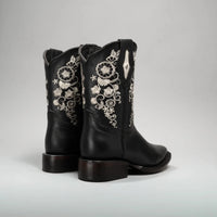 Joe Boots Women”s Embroidered Square Toe Cowboy Boots and Belt Combo - Black - OriginalWestern.com