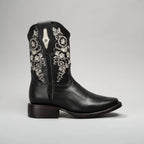 Joe Boots Women”s Embroidered Square Toe Cowboy Boots and Belt Combo - Black - OriginalWestern.com