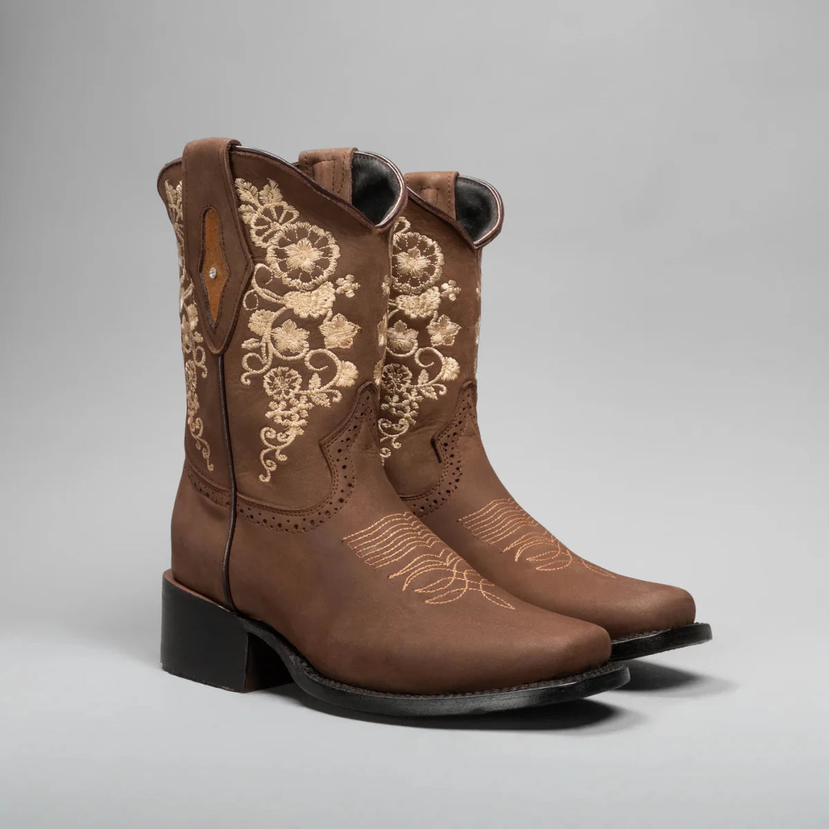 Joe Boots Women”s Embroidered Square Toe Cowboy Boots and Belt Combo - Sand - OriginalWestern.com