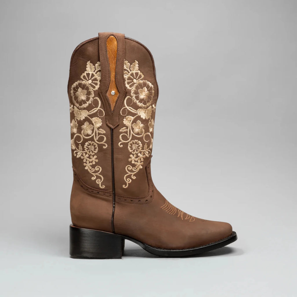 Joe Boots Women”s Embroidered Square Toe Cowboy Boots and Belt Combo - Sand - OriginalWestern.com