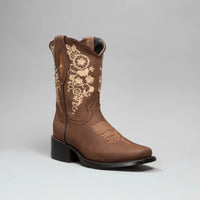 Joe Boots Women”s Embroidered Square Toe Cowboy Boots and Belt Combo - Sand - OriginalWestern.com