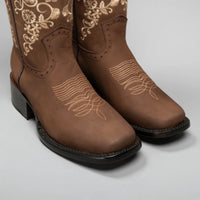 Joe Boots Women”s Embroidered Square Toe Cowboy Boots and Belt Combo - Sand - OriginalWestern.com