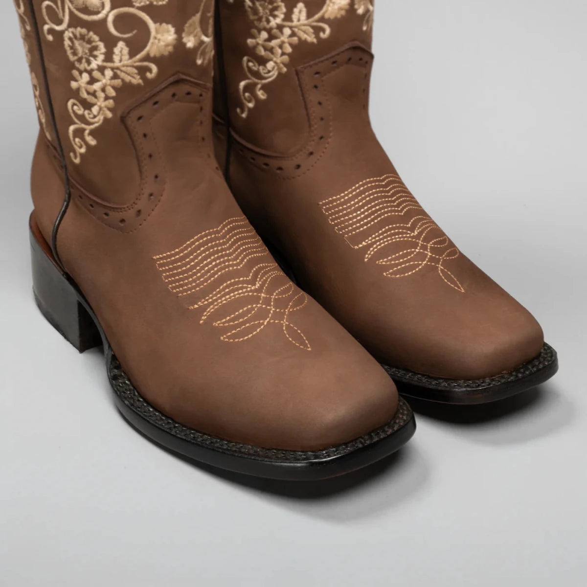 Joe Boots Women”s Embroidered Square Toe Cowboy Boots and Belt Combo - Sand - OriginalWestern.com