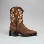 Joe Boots Women”s Embroidered Square Toe Cowboy Boots and Belt Combo - Sand - OriginalWestern.com