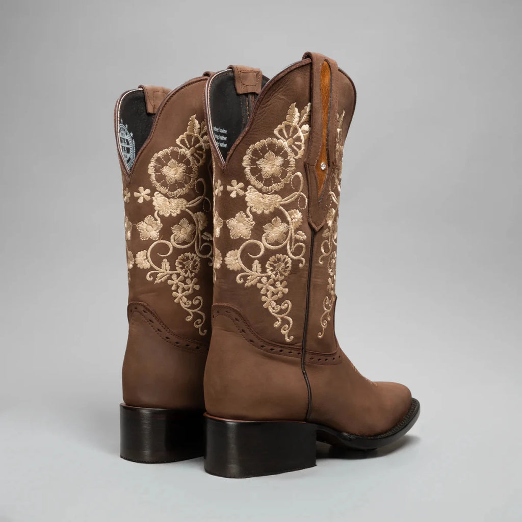 Joe Boots Women”s Embroidered Square Toe Cowboy Boots and Belt Combo - Sand - OriginalWestern.com