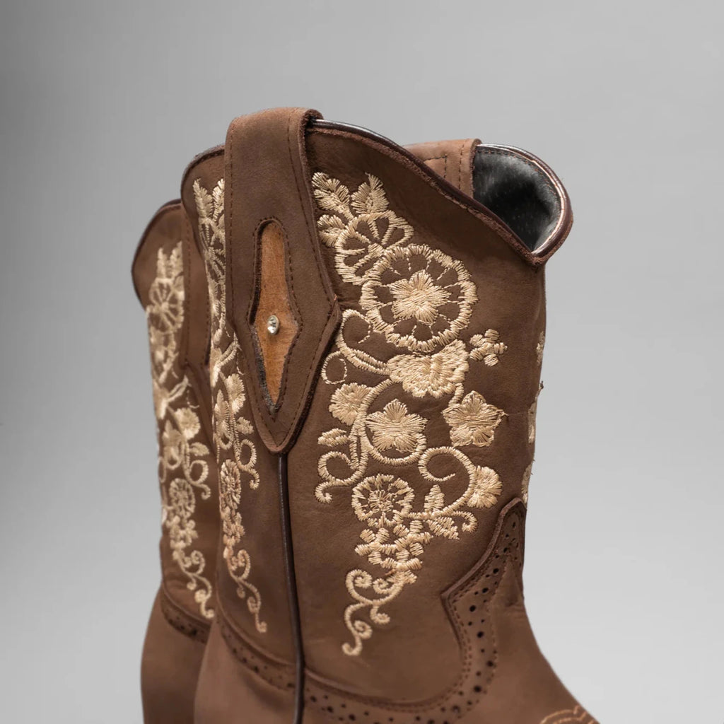 Joe Boots Women”s Embroidered Square Toe Cowboy Boots and Belt Combo - Sand - OriginalWestern.com