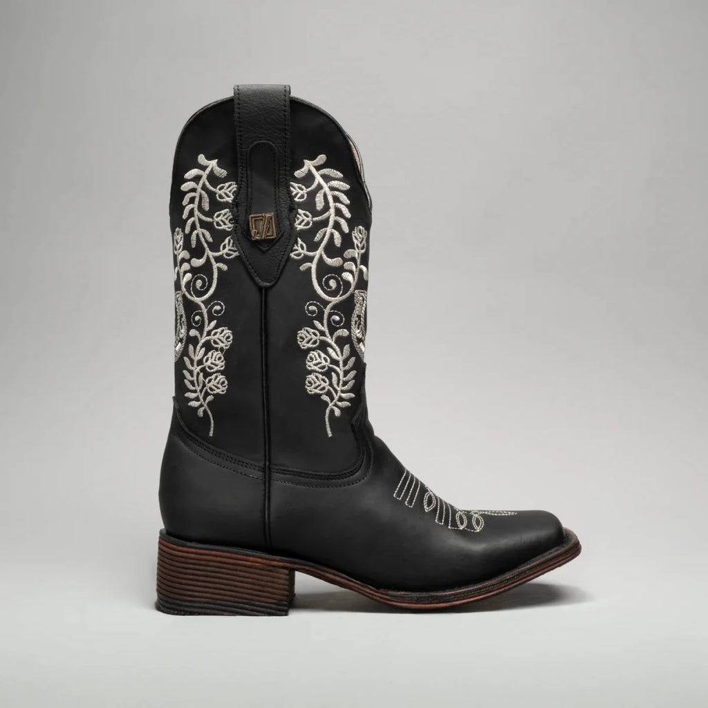 Joe Boots Women”s Embroidered Square Toe Cowboy Boots - Black - OriginalWestern.com