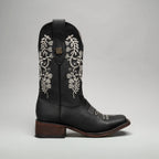 Joe Boots Women”s Embroidered Square Toe Cowboy Boots - Black - OriginalWestern.com