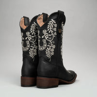 Joe Boots Women”s Embroidered Square Toe Cowboy Boots - Black - OriginalWestern.com