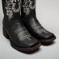 Joe Boots Women”s Embroidered Square Toe Cowboy Boots - Black - OriginalWestern.com