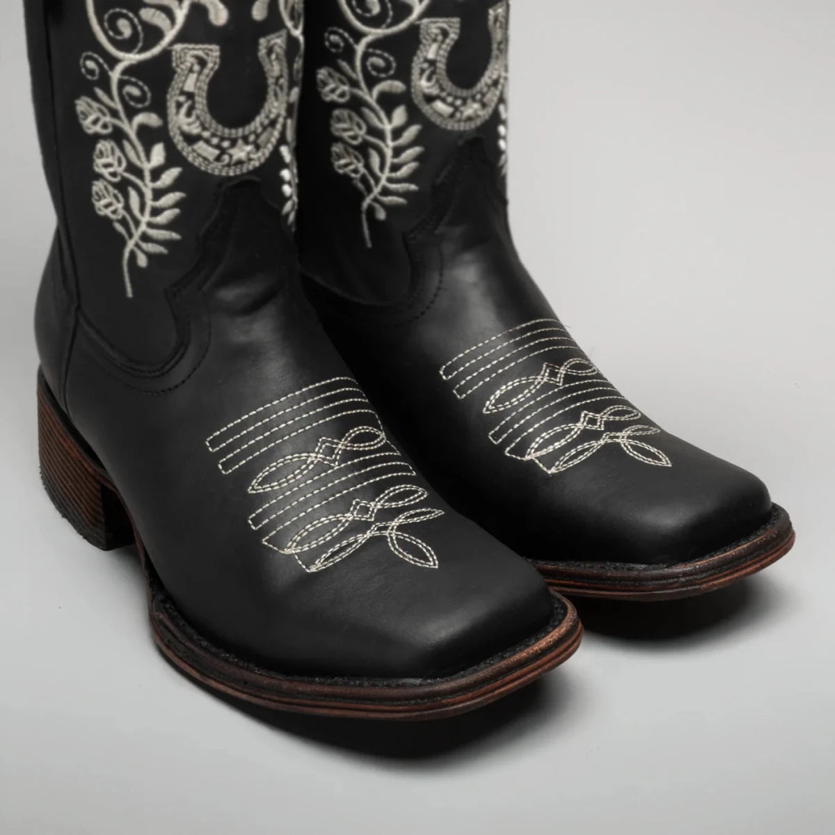 Joe Boots Women”s Embroidered Square Toe Cowboy Boots - Black - OriginalWestern.com