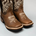 Joe Boots Women”s Embroidered Square Toe Cowboy Boots - Brown - OriginalWestern.com
