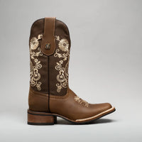 Joe Boots Women”s Embroidered Square Toe Cowboy Boots - Brown - OriginalWestern.com