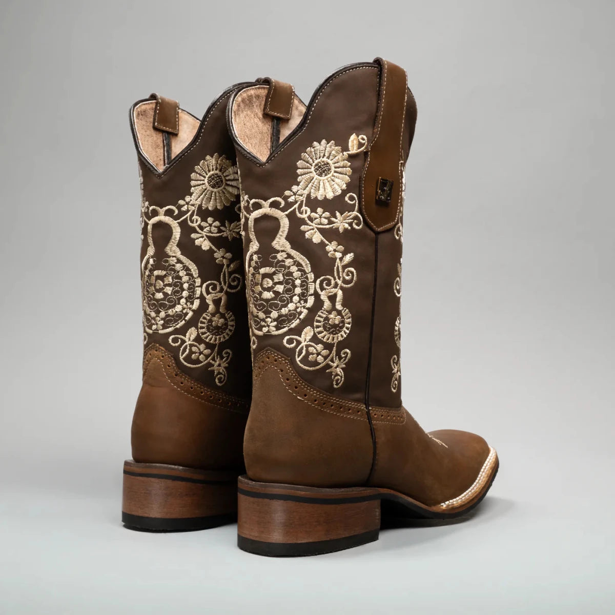 Joe Boots Women”s Embroidered Square Toe Cowboy Boots - Brown - OriginalWestern.com