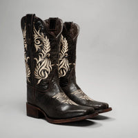 Joe Boots Women”s Embroidered Square Toe Cowboy Boots - Moka - OriginalWestern.com