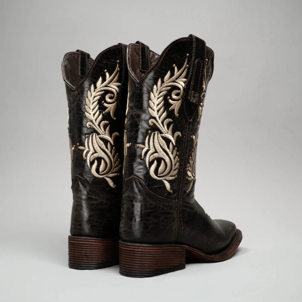 Joe Boots Women”s Embroidered Square Toe Cowboy Boots - Moka - OriginalWestern.com