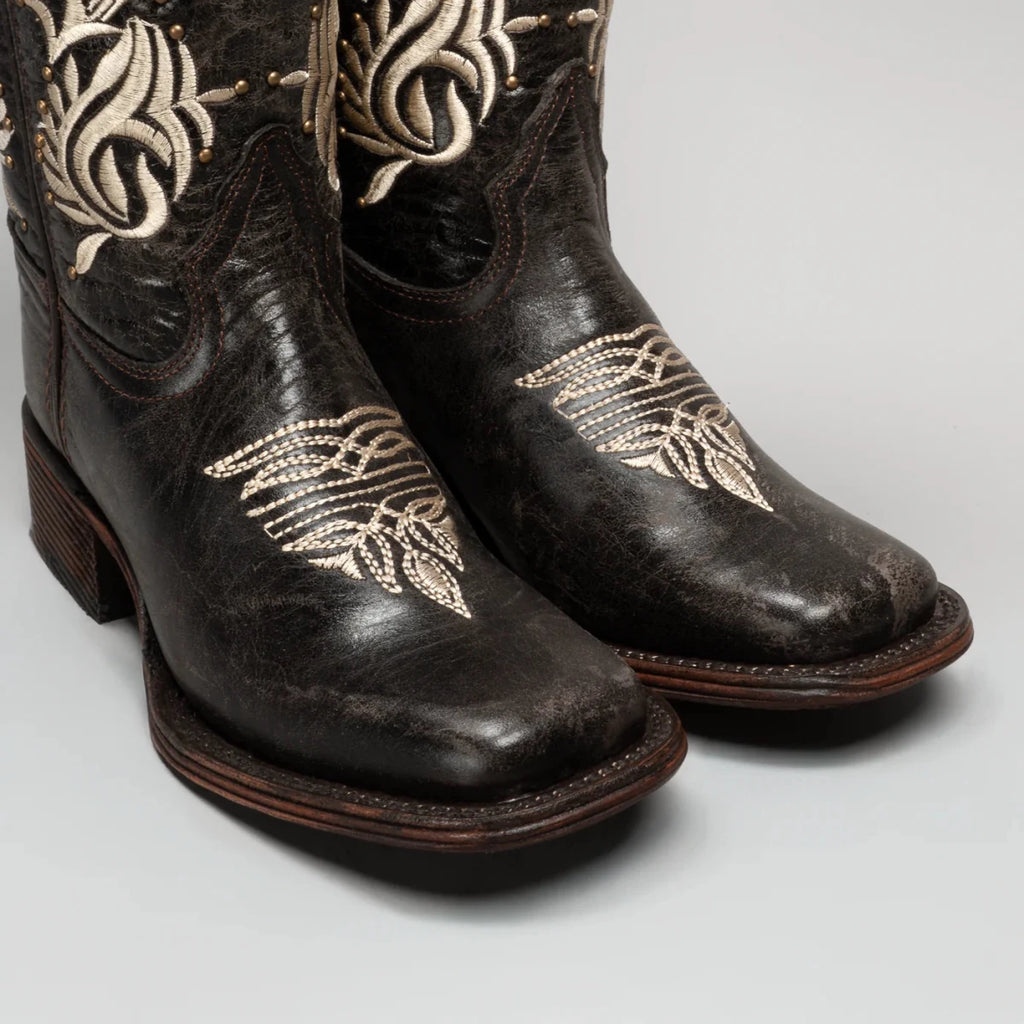 Joe Boots Women”s Embroidered Square Toe Cowboy Boots - Moka - OriginalWestern.com