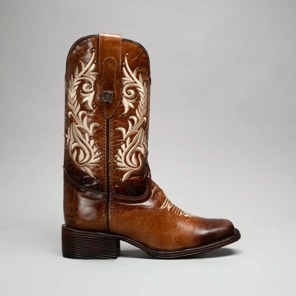 Joe Boots Women”s Embroidered Square Toe Cowboy Boots - Tan - OriginalWestern.com
