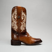 Joe Boots Women”s Embroidered Square Toe Cowboy Boots - Tan - OriginalWestern.com