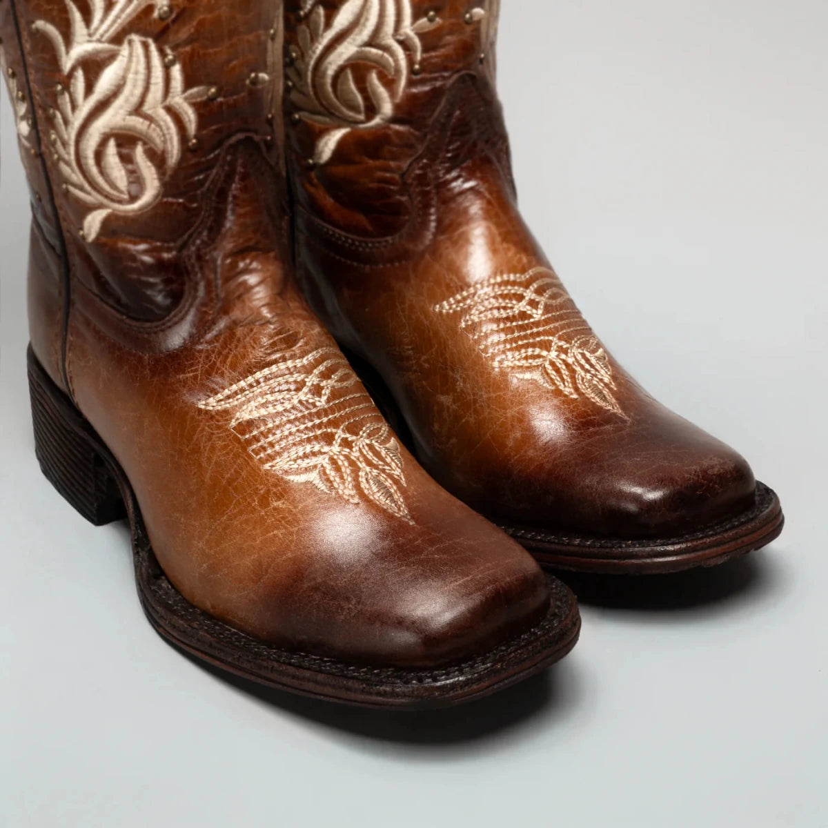 Joe Boots Women”s Embroidered Square Toe Cowboy Boots - Tan - OriginalWestern.com