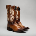 Joe Boots Women”s Embroidered Square Toe Cowboy Boots - Tan - OriginalWestern.com