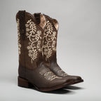 Joe Boots Women”s Embroidered Square Toe Cowboy Boots - Tobacco - OriginalWestern.com