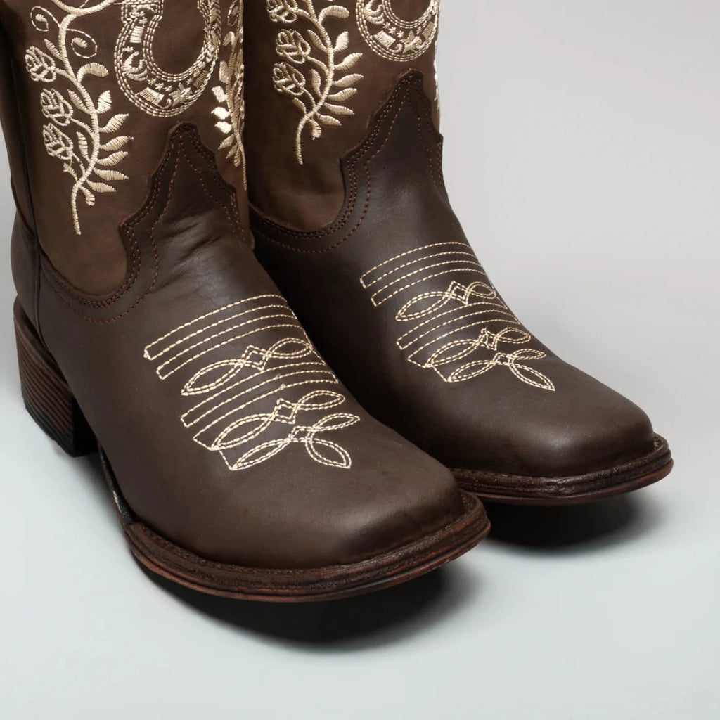 Joe Boots Women”s Embroidered Square Toe Cowboy Boots - Tobacco - OriginalWestern.com