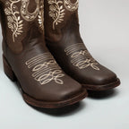 Joe Boots Women”s Embroidered Square Toe Cowboy Boots - Tobacco - OriginalWestern.com