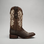 Joe Boots Women”s Embroidered Square Toe Cowboy Boots - Tobacco - OriginalWestern.com