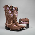 Joe Boots Women”s Jazmin Square Toe Cowboy Boots and Belt Combo - OriginalWestern.com