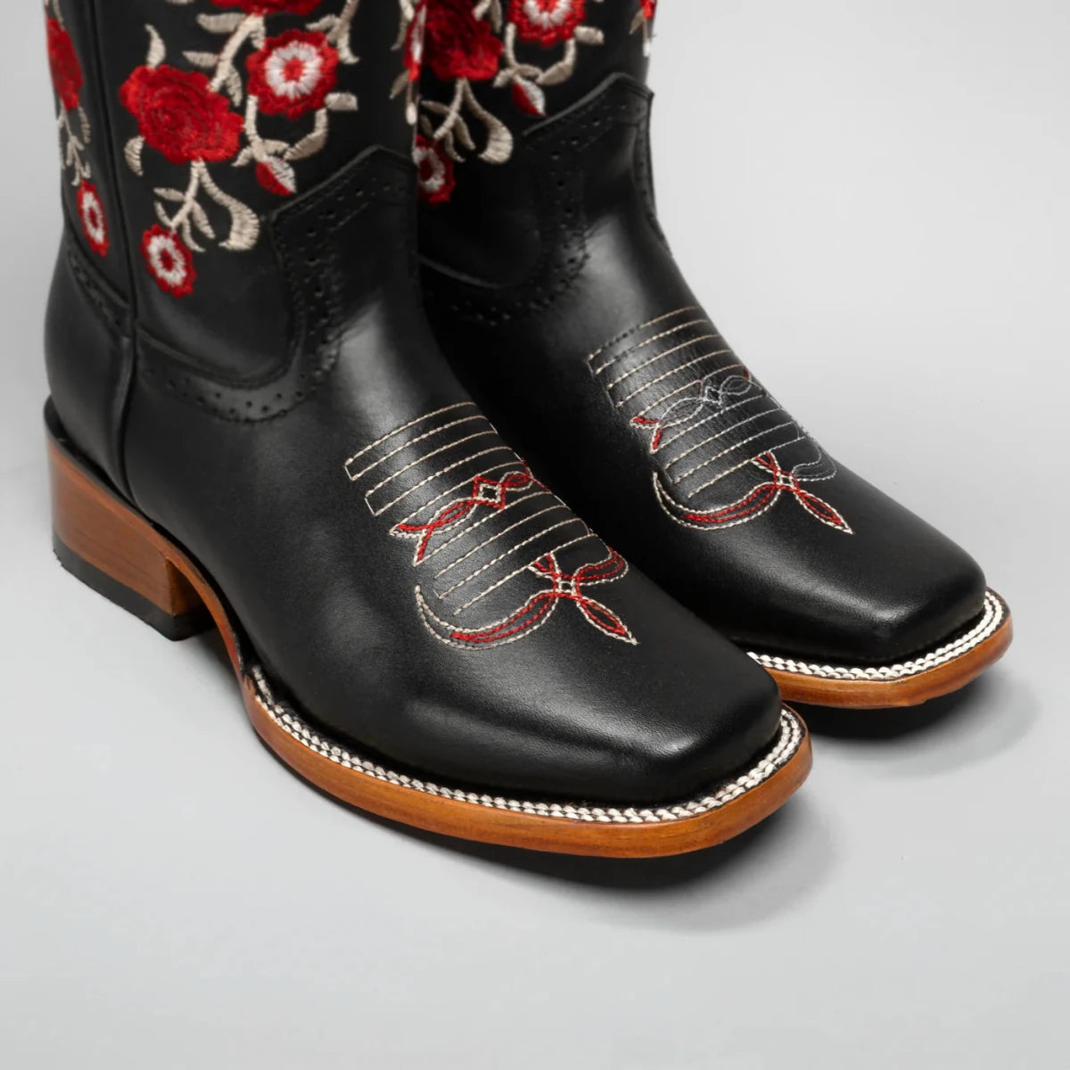 Joe Boots Women's Red Embroidered JB15 - 01 Square Toe Cowboy - OriginalWestern.com
