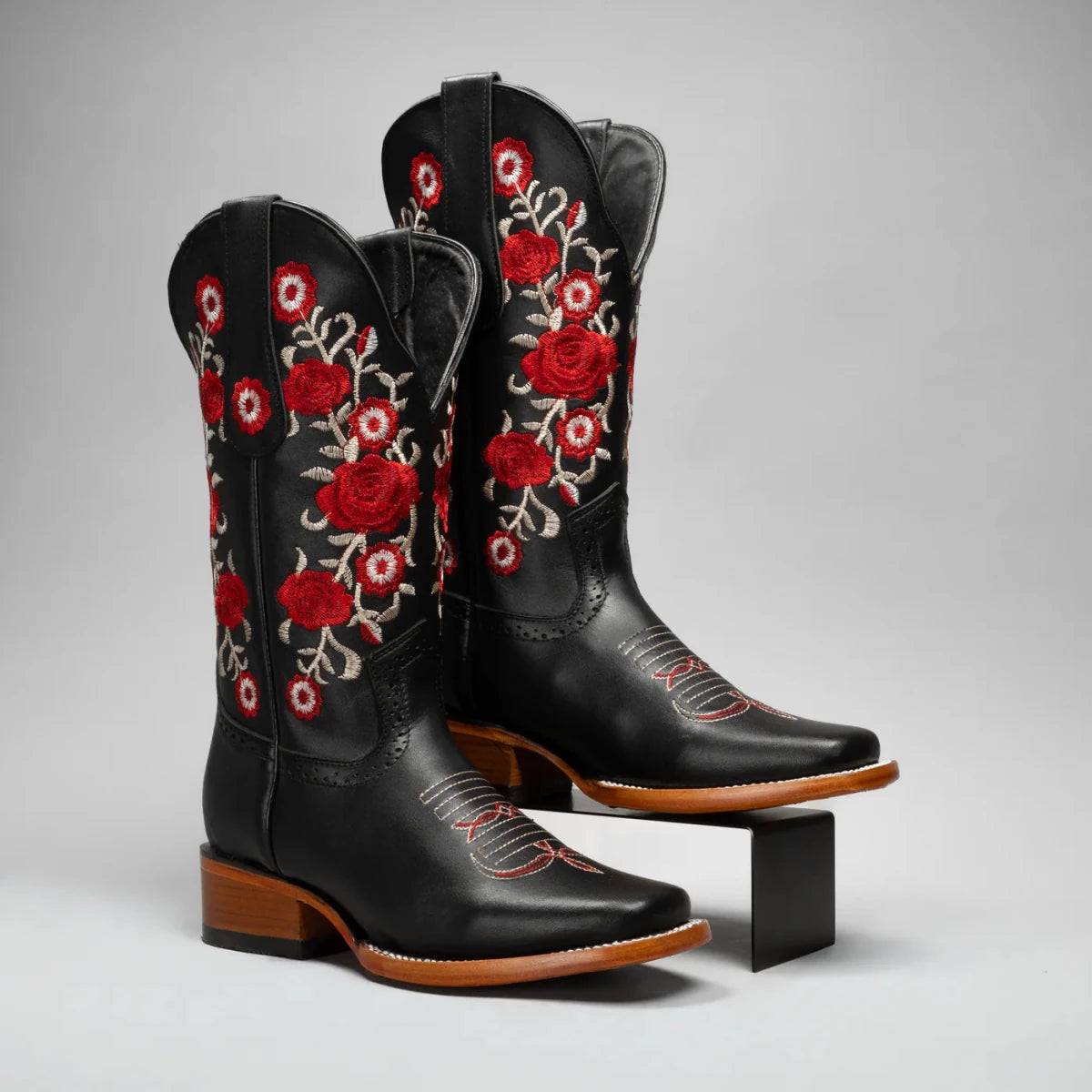Joe Boots Women's Red Embroidered JB15 - 01 Square Toe Cowboy - OriginalWestern.com