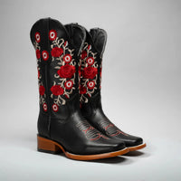 Joe Boots Women's Red Embroidered JB15 - 01 Square Toe Cowboy - OriginalWestern.com