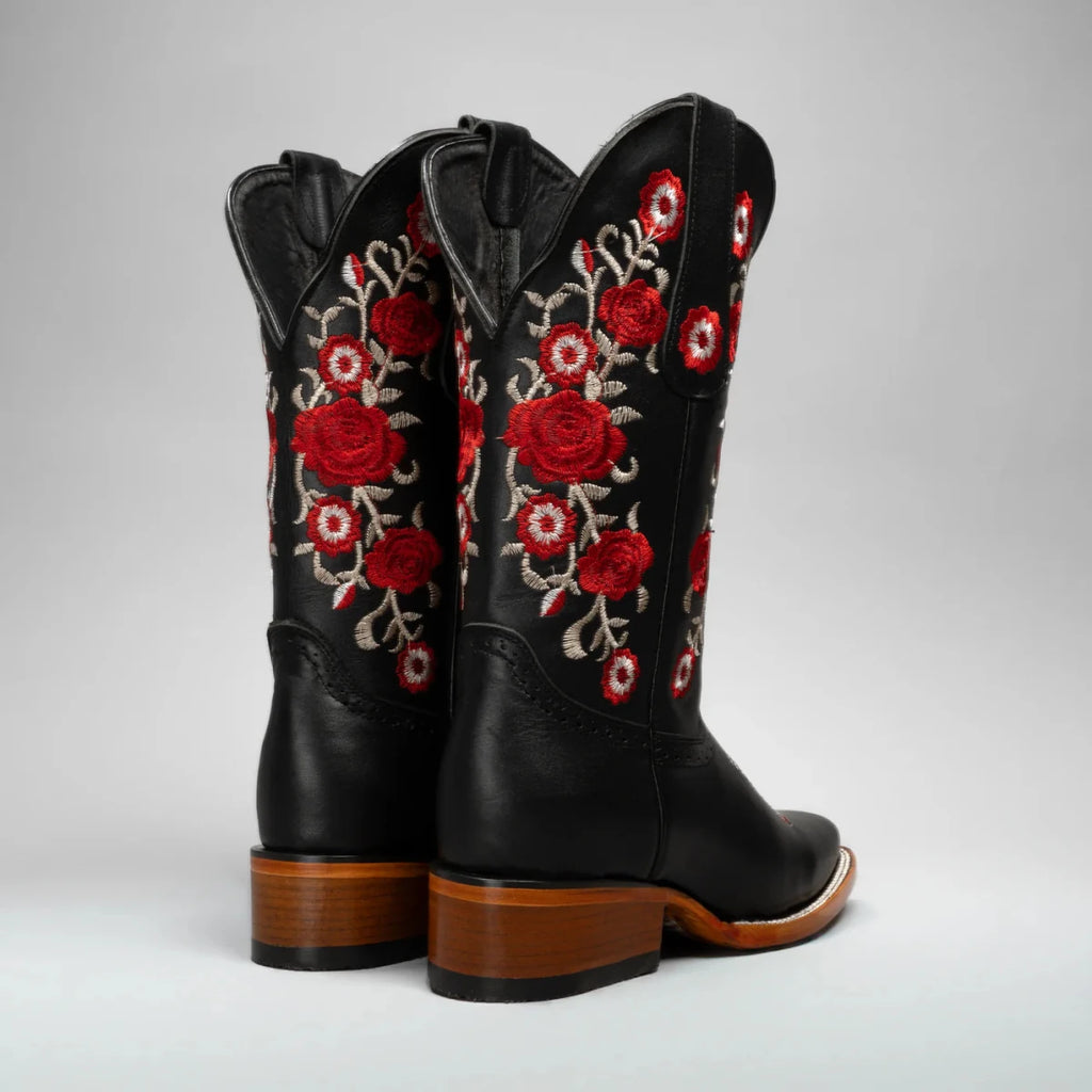 Joe Boots Women's Red Embroidered JB15 - 01 Square Toe Cowboy - OriginalWestern.com