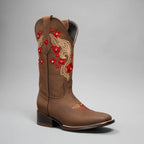 Joe Boots Women's Red Embroidered JB15 - 02 Square Toe Cowboy Boots and Belt Combo–Sand - OriginalWestern.com