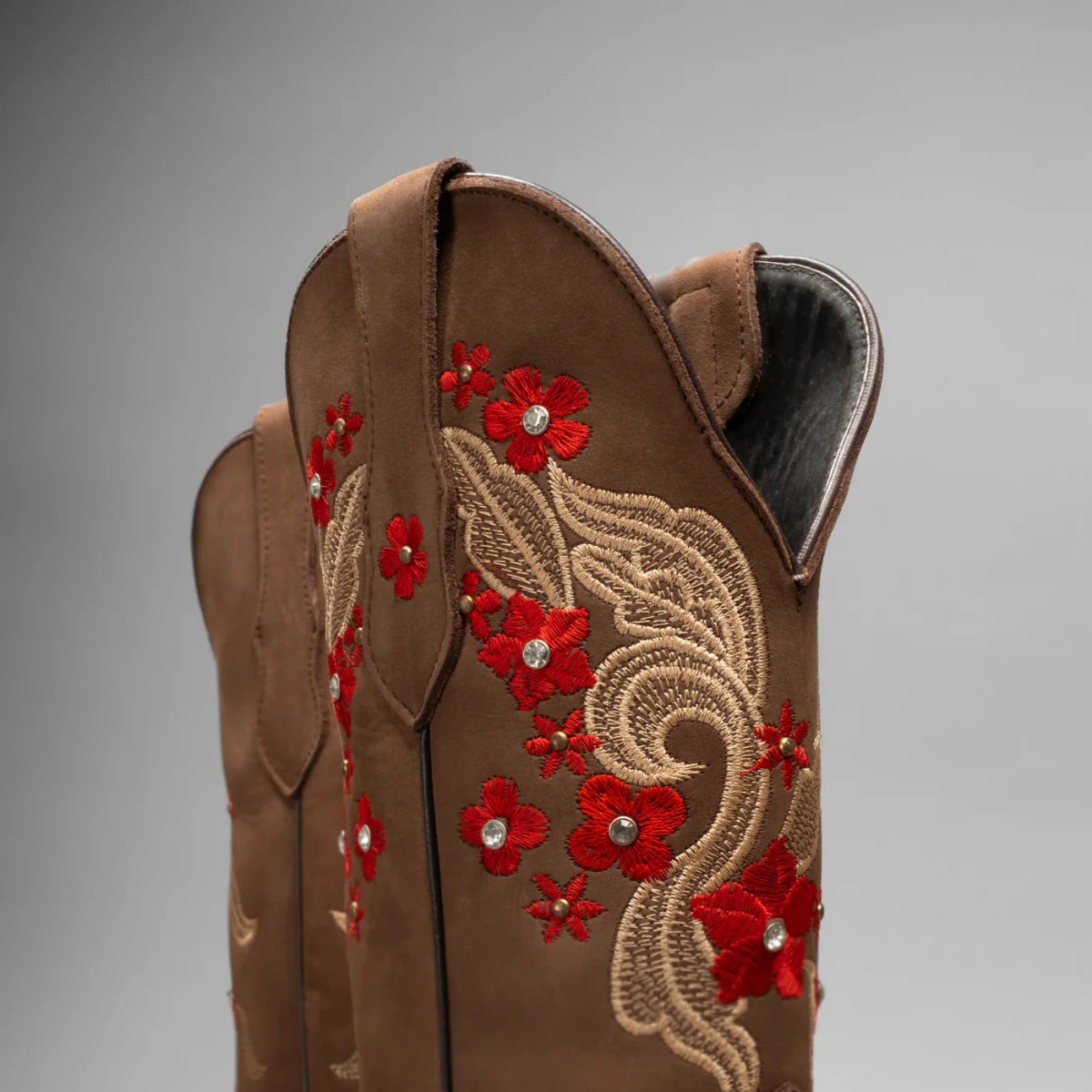 Joe Boots Women's Red Embroidered JB15 - 02 Square Toe Cowboy Boots and Belt Combo–Sand - OriginalWestern.com