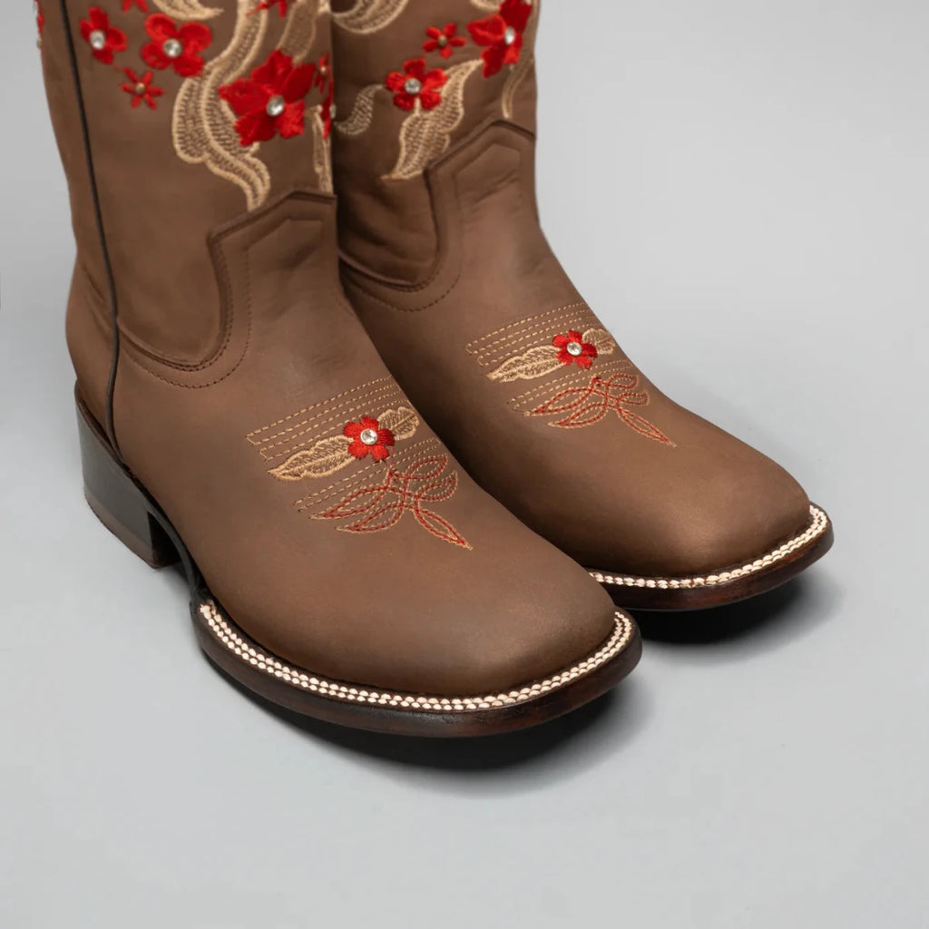 Joe Boots Women's Red Embroidered JB15 - 02 Square Toe Cowboy Boots and Belt Combo–Sand - OriginalWestern.com