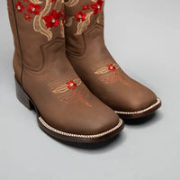 Joe Boots Women's Red Embroidered JB15 - 02 Square Toe Cowboy Boots and Belt Combo–Sand - OriginalWestern.com