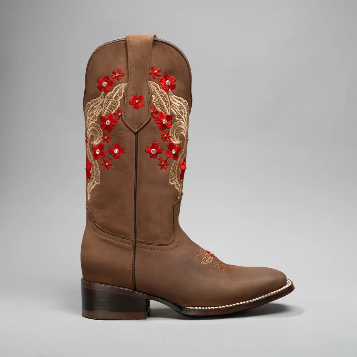Joe Boots Women's Red Embroidered JB16 - 06 Square Toe Cowboy Boots–Sand - OriginalWestern.com
