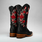 Joe Boots Women”s Red Embroidered Square Toe Cowboy Boots and Belt Combo - Black - OriginalWestern.com