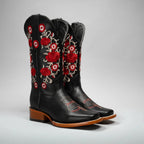 Joe Boots Women”s Red Embroidered Square Toe Cowboy Boots and Belt Combo - Black - OriginalWestern.com
